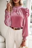 Plain Frill Collar Puff Velvet Blouse