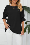 Plain Pleated Puff Sleeves Blouse