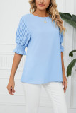 Plain Pleated Puff Sleeves Blouse