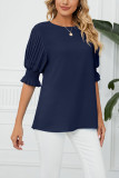 Plain Pleated Puff Sleeves Blouse
