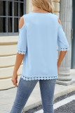 Plain Cold Shoulder Lace Edge Short Sleeves Top
