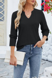 Plain Eyelet Pattern V Neck Ruffles Sleeves Top