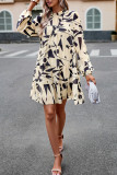 Long Sleeves Printing Splicing Dress