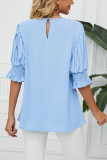 Plain Pleated Puff Sleeves Blouse