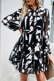 Long Sleeves Printing Splicing Dress