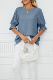 Plain Pleated Puff Sleeves Blouse