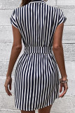 V Neck Short Sleeves Stripe Dress