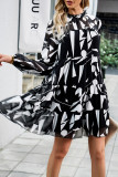 Long Sleeves Printing Splicing Dress