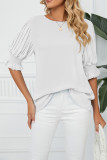 Plain Pleated Puff Sleeves Blouse