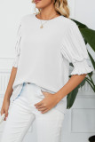 Plain Pleated Puff Sleeves Blouse