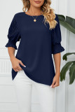 Plain Pleated Puff Sleeves Blouse