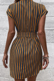 V Neck Short Sleeves Stripe Dress