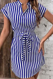 V Neck Short Sleeves Stripe Dress