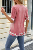 Plain Square Neck Leopard Patchwork Short Sleeves Top