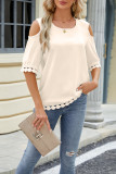 Plain Cold Shoulder Lace Edge Short Sleeves Top