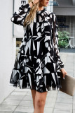 Long Sleeves Printing Splicing Dress