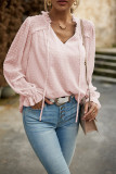 V Neck Swiss Dot Plain Blouse