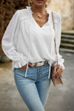 V Neck Swiss Dot Plain Blouse