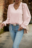 V Neck Swiss Dot Plain Blouse