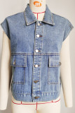 Washed Pockets Button Sleeveless Denim Jacket