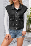 Washed Pockets Button Sleeveless Denim Jacket