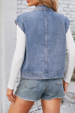Washed Pockets Button Sleeveless Denim Jacket