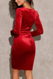 Plain V Neck Ruched Glitter Velvet Bodycon Dress