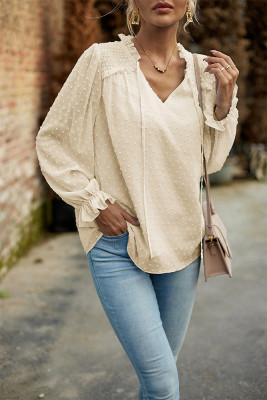 V Neck Swiss Dot Plain Blouse