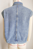 Washed Pockets Button Sleeveless Denim Jacket