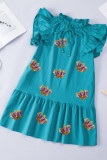 Green Mardi Gras Sequin Crown Tiered Ruffled Sleeve Mini Dress