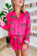 Strawberry Pink Cheetah Print Satin Shirt and Shorts Lounge Set