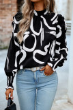 Frill Collar Puff Bubble Sleeves Floral Blouse