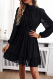 Plain Frill Collar Sheer Sleeves Mini Dress