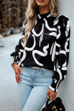Frill Collar Puff Bubble Sleeves Floral Blouse