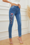 Embroidery Floral Patchwork Skinny Jeans Pants