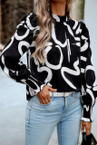 Frill Collar Puff Bubble Sleeves Floral Blouse