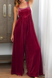 Red Dahlia Velvet Bib Super Loose Leg Overall