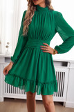 Plain Frill Collar Sheer Sleeves Mini Dress