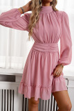 Plain Frill Collar Sheer Sleeves Mini Dress