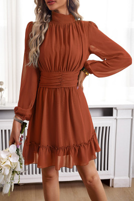 Plain Frill Collar Sheer Sleeves Mini Dress