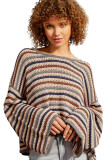 Gray Stripe Pattern Drop Shoulder Loose Fit Sweater