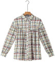 Multicolor Plaid Pattern Puff Sleeve Button up Shirt