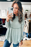 Grass Green Exposed Seam Knit Ruffled Babydoll Top