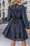 Plain Flocked Button Up Dress With Sash