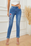 Embroidery Floral Patchwork Skinny Jeans Pants