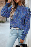 Frill Collar Puff Bubble Sleeves Floral Blouse