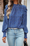Frill Collar Puff Bubble Sleeves Floral Blouse