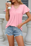 Plain V Neck Ruffle Sleeves Top