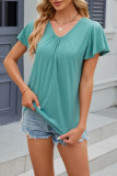 Plain V Neck Ruffle Sleeves Top