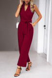 Sleeveless V Neck Wrapped One Piece Jumpsuit